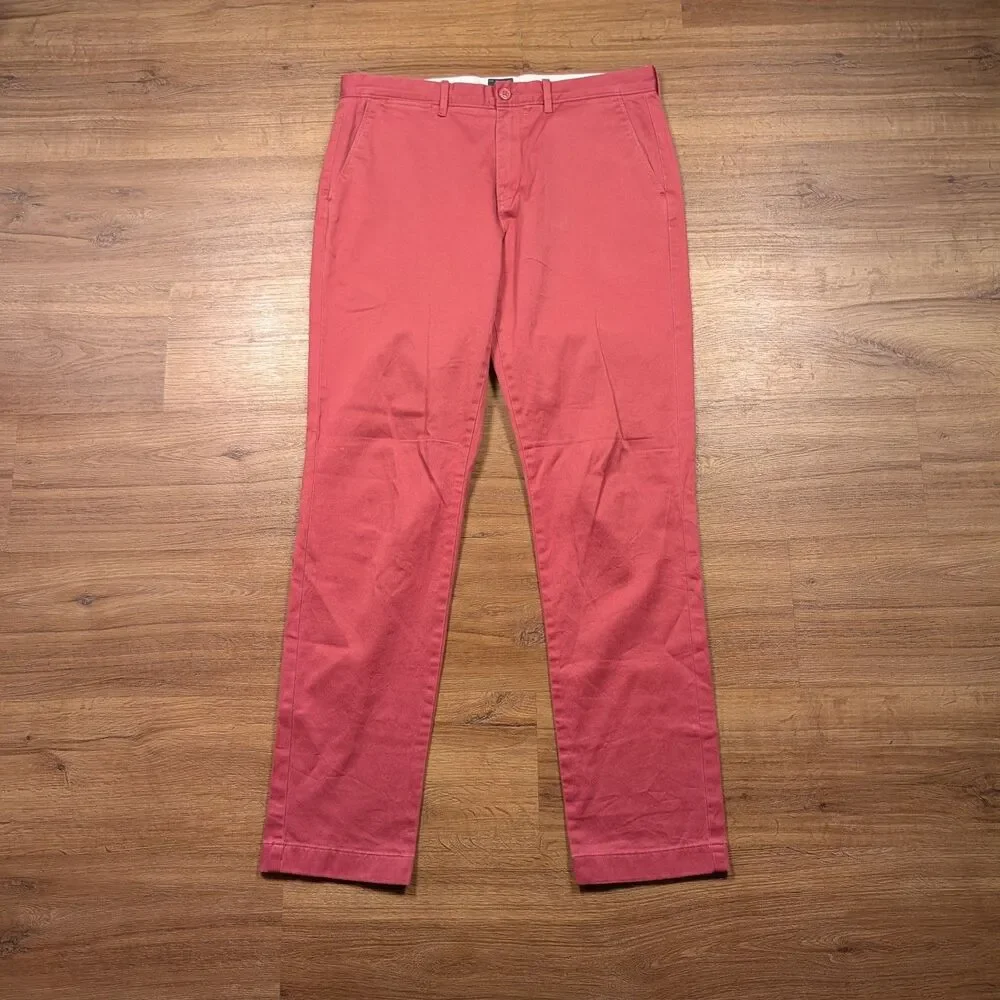 J Crew 770 Chino Pants Mens 34x34(33) Red Stretch Casual Flat Front Straight Leg